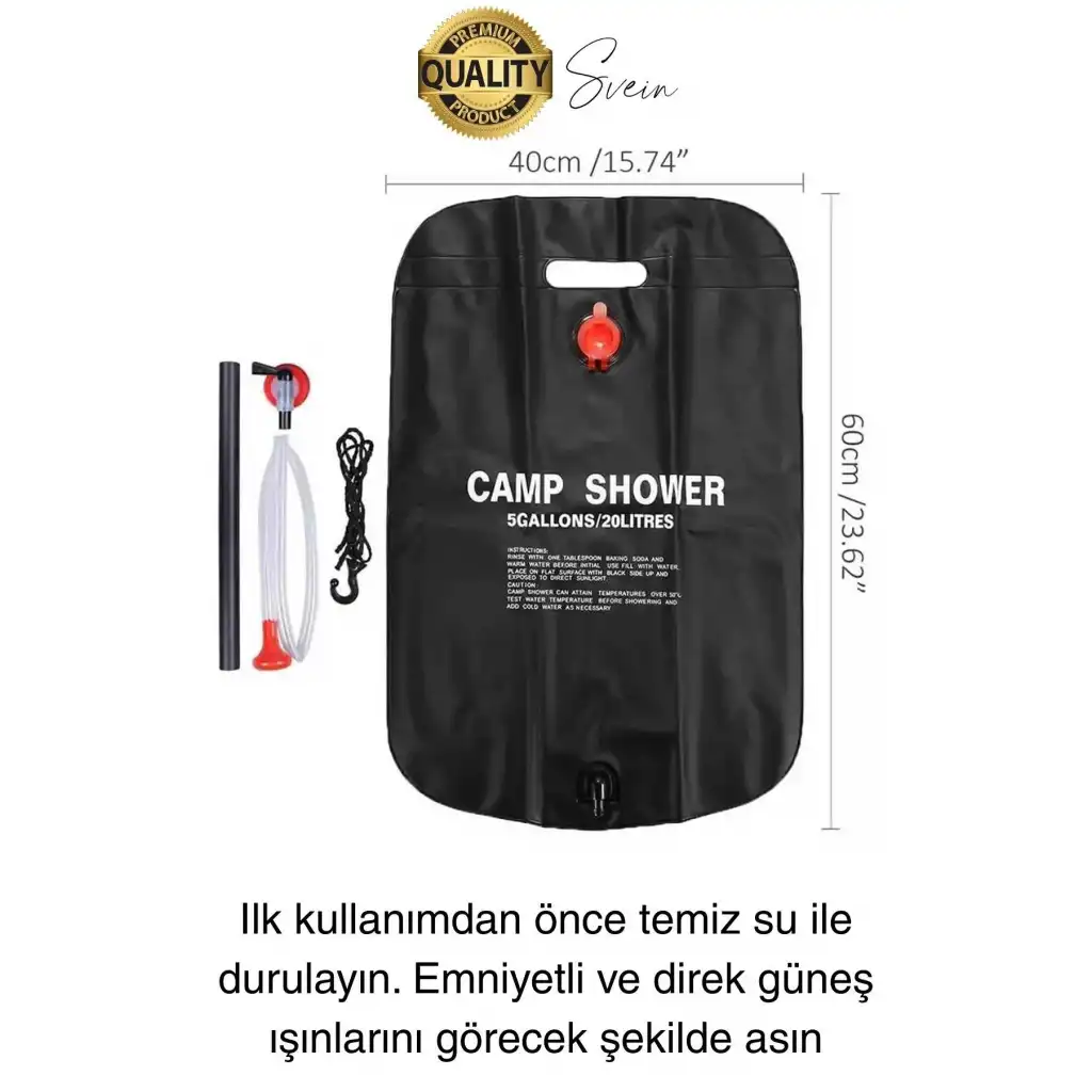 Premium Güneşte Isınabilen Taşınabilir Katlanabilen 20 Lt Kamp Duşu Seti Yıkanma Banyo Hortum Başlık