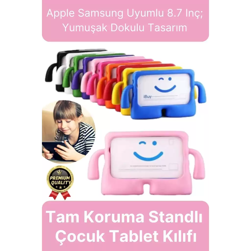 Kids Tutacaklı Apple Samsung Uyumlu 8.7 Inç Eğlenceli Karakterli Standlı Çocuk Tablet Kılıfı