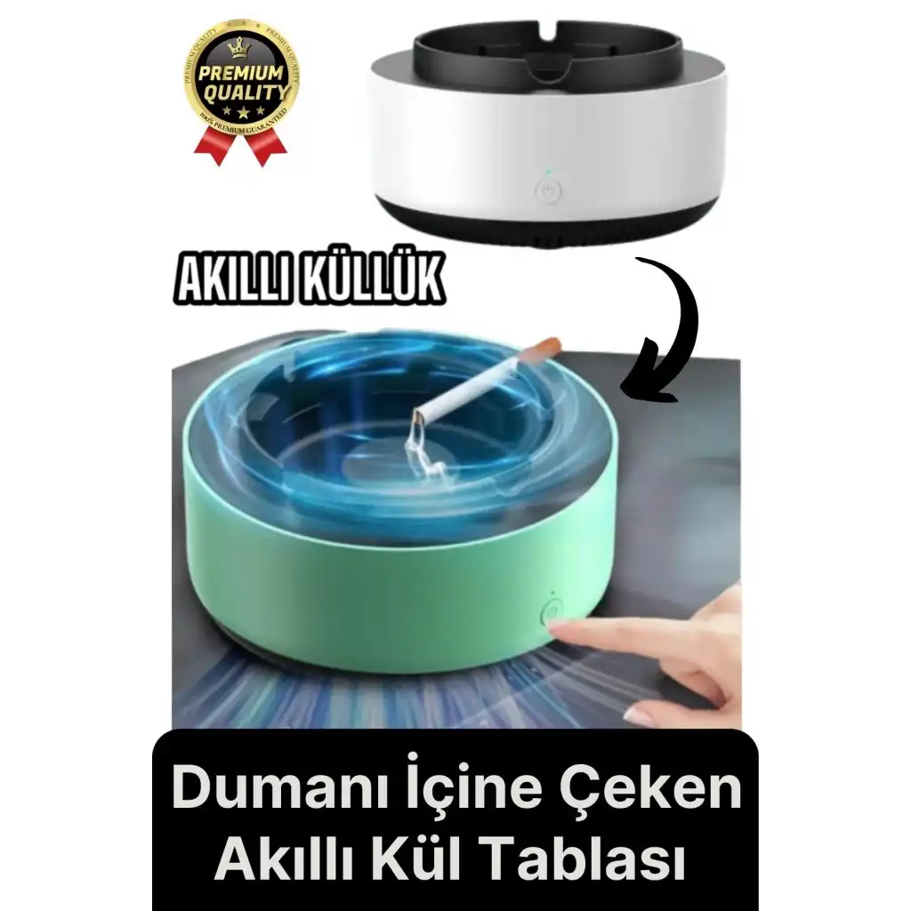 Premium Pratik Dekoratif Pilli Yıkanır Kötü Koku Engelleyen Dumanı İçine Çeken Akıllı Kül Tablası