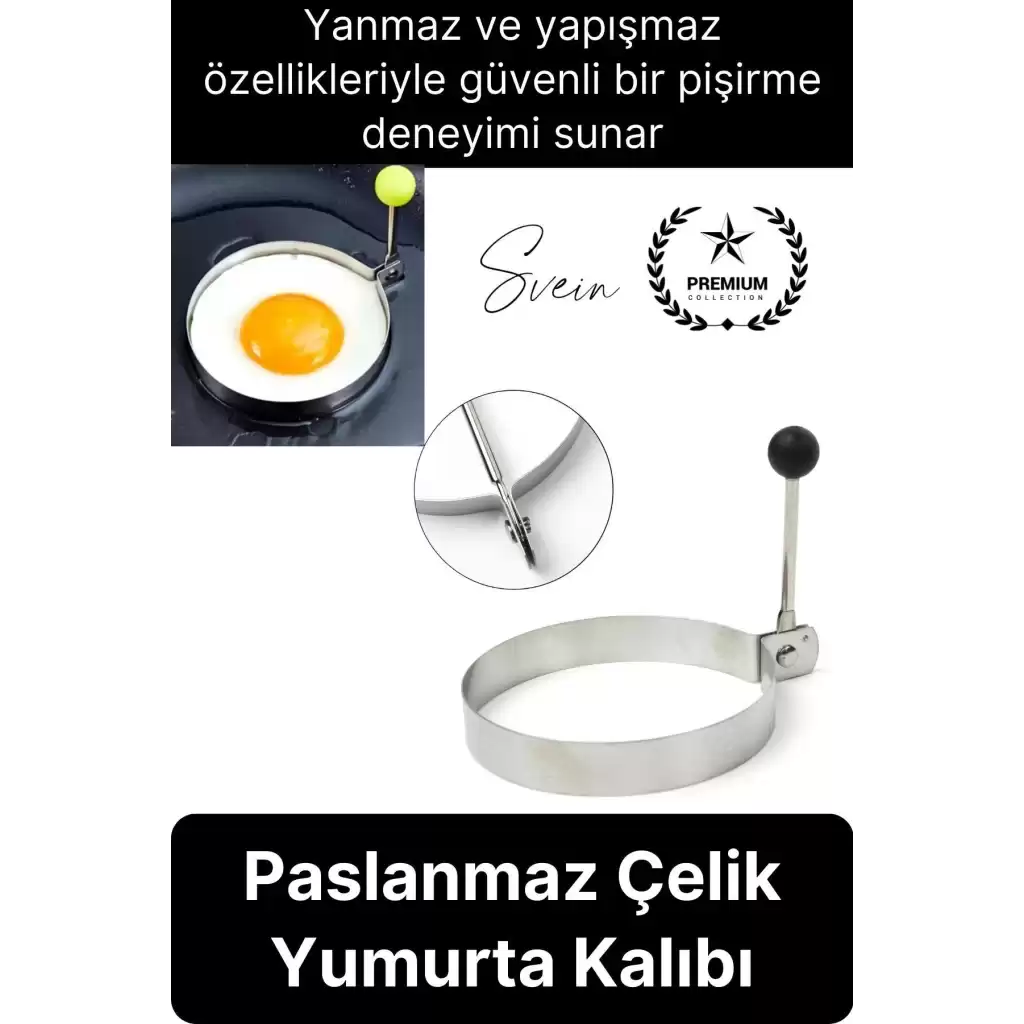 Premium Yanmaz Yapışmaz Paslanmaz Metal Yuvarlak Omlet Krep Kalıbı Tava Sahanda Yumurta Pankek