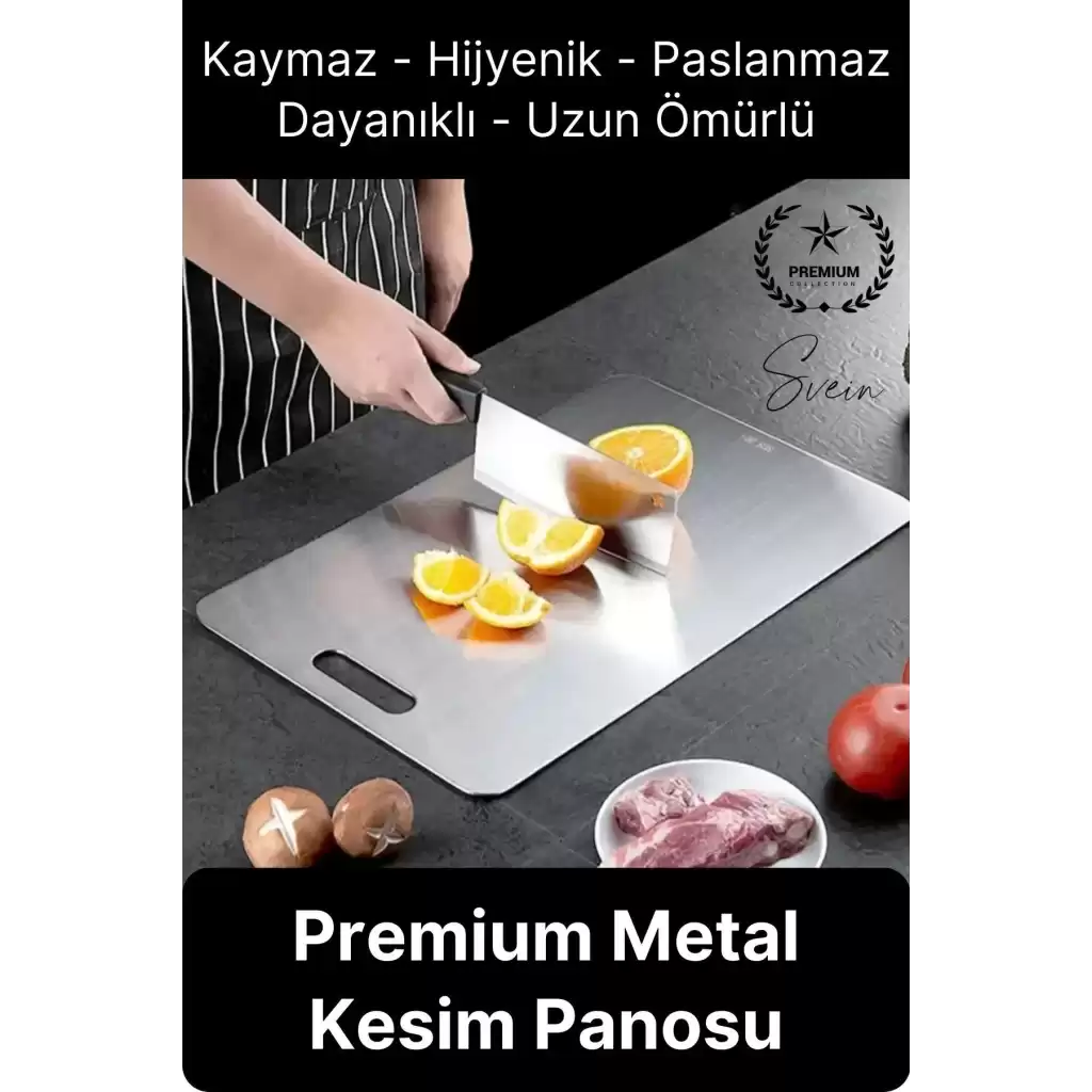 Deluxe Paslanmaz Çelik Et Meyve Kesme Tahtası Hijyenik Mutfak Gereci Antibakteriyel Kaymaz Şık