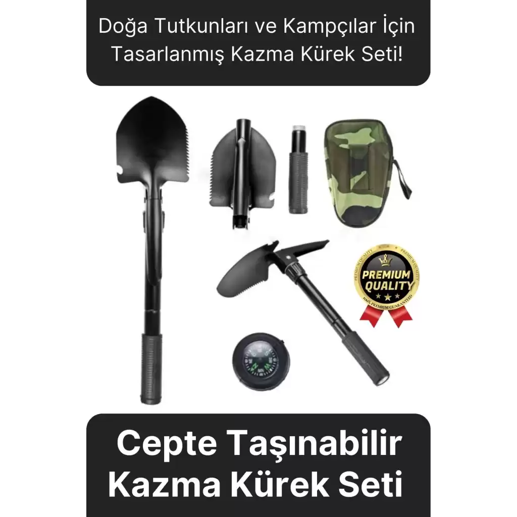 Çok Fonksiyonlu Portatif Katlanır Cepte Taşıma Çantalı Pusulalı Askeri Kamp Deprem Kazma Kürek Seti