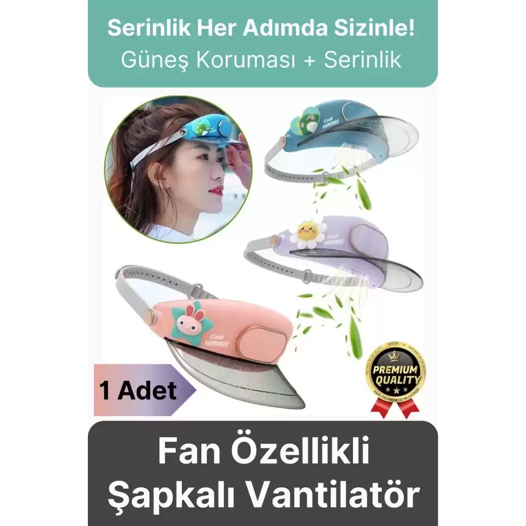 Premium 3 Kademe Ayarlanabilir Usb Şarjlı Sıcak Güneş Yaz Soğutucu Fan Özellikli Şapkalı Vantilatör