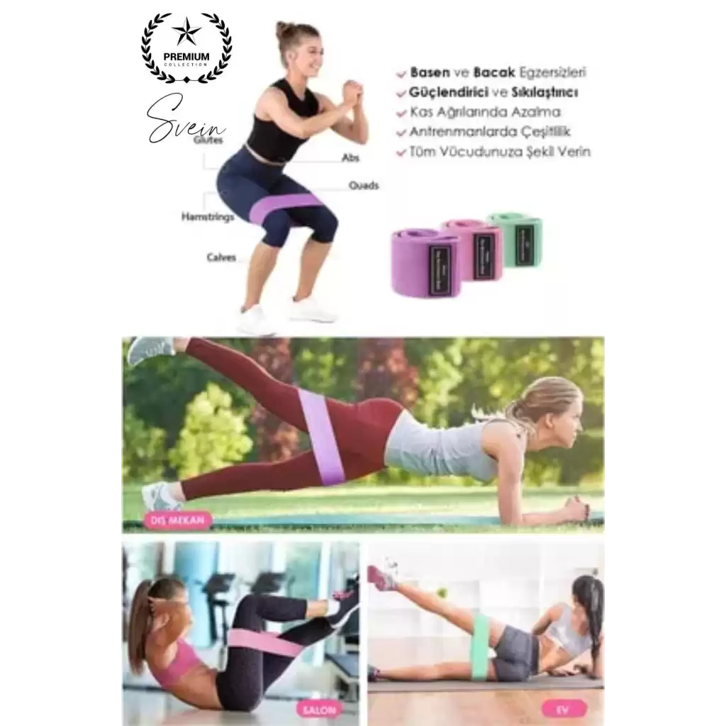 Premium Loop Band Direnç Bandı Orta Sert Spor Egzersiz Aerobik Pilates Squat Lastiği Fitness Yoga