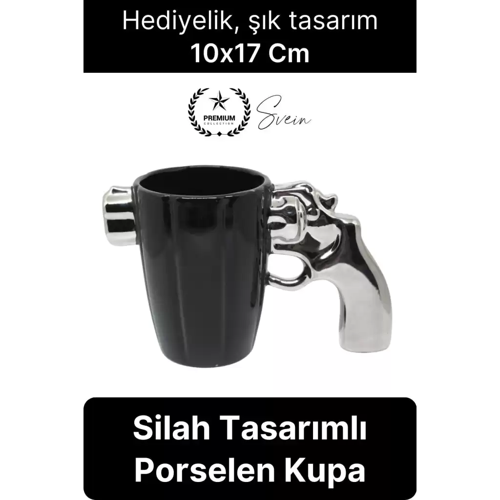 Uzun Ömürlü Porselen Silahlı Kupa Bardak Dekoratif Hediyelik İçecek Su Kahve Obje Göz Alıcı