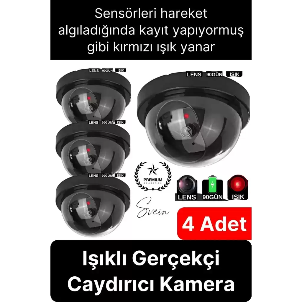 4 Ad. Caydırıcı Dome Güvenlik Kamerası Led Işıklı Hırsız Sensörlü Apartman Yazlık Maket Ev