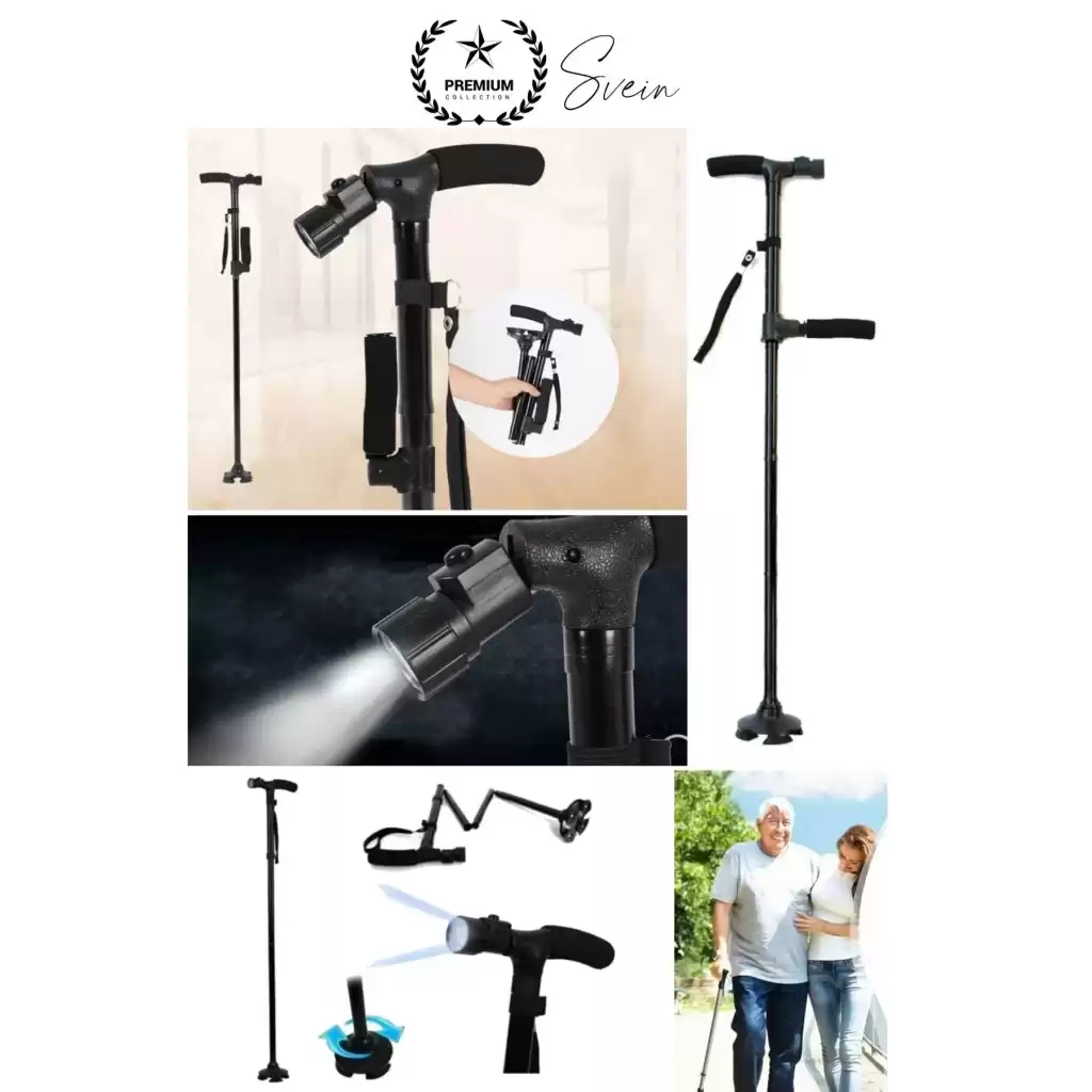 Premium Kalite Katlanabilir Led Işıklı Baston Yürüyüş Fenerli Ayaklı Kolay Açılıp Kapanan Kaymaz