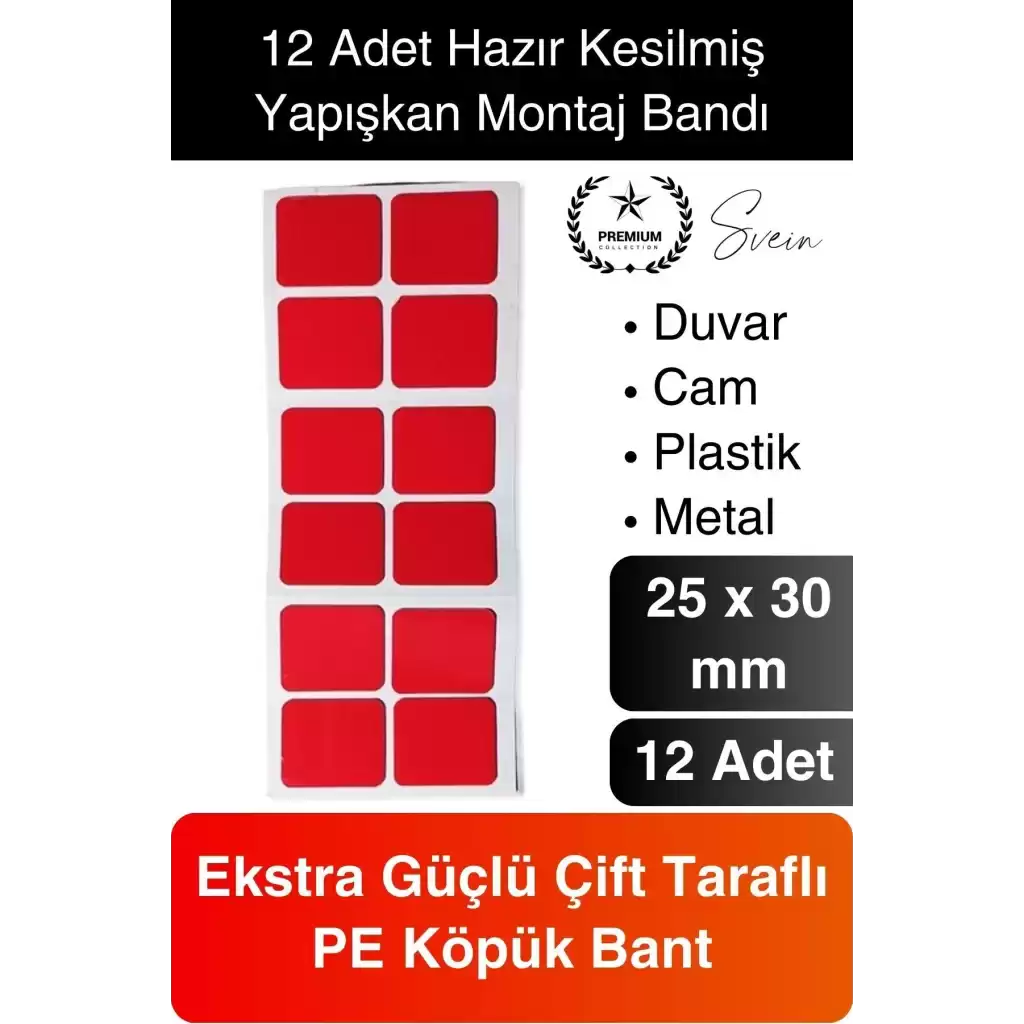 12li Ekstra Güçlü Dayanıklı Çift Taraflı Hazır Kesilmiş Köpük Montaj Bandı Yapıştırma Ev Ofis