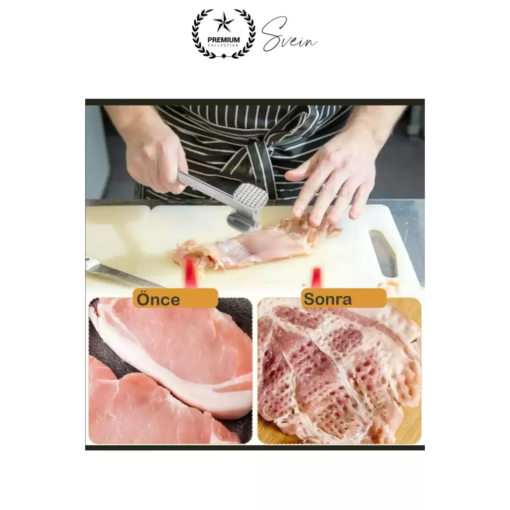Paslanmaz Çelik Et Dövme Çekici Tokmağı Çift Taraflı Ezme Yumuşatma Aparatı Biftek Tavuk Sığır