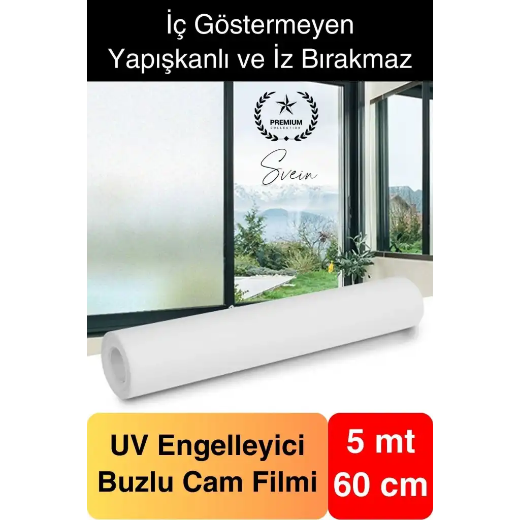 5 Metre x 60 cm Uv Engelleyici Buzlu Cam Filmi İç Göstermeyen Güneş Engelleyen Yapışkan Banyo Ofis