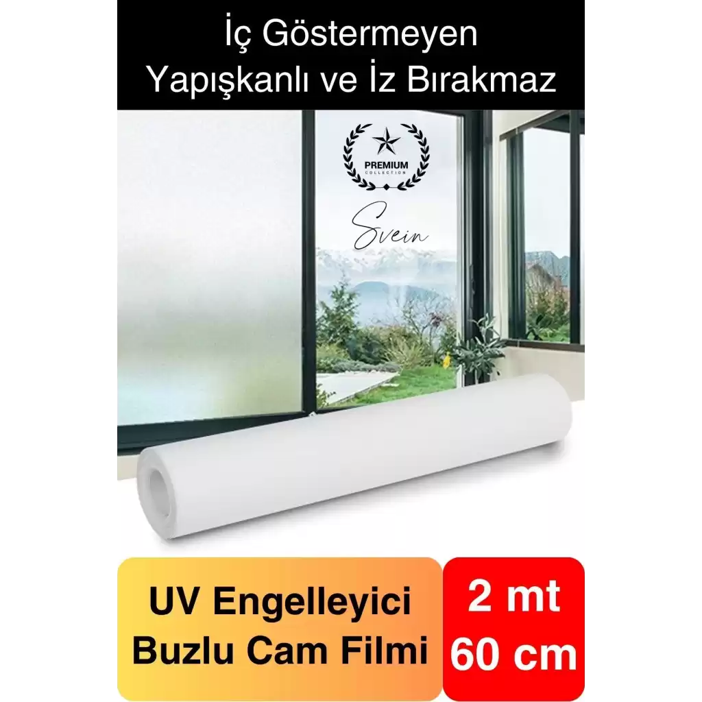 2 Metre x 60 cm Uv Engelleyici Buzlu Cam Filmi İç Göstermeyen Güneş Engelleyen Yapışkan Banyo Ofis