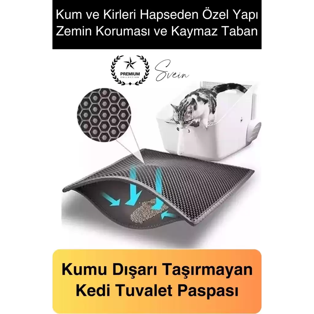 Elekli Kedi Paspası Tuvalet Önü Kumu Evcil Hayvan Sert Plastik Toz Kir Tutucu Yıkanabilir 40x60 cm