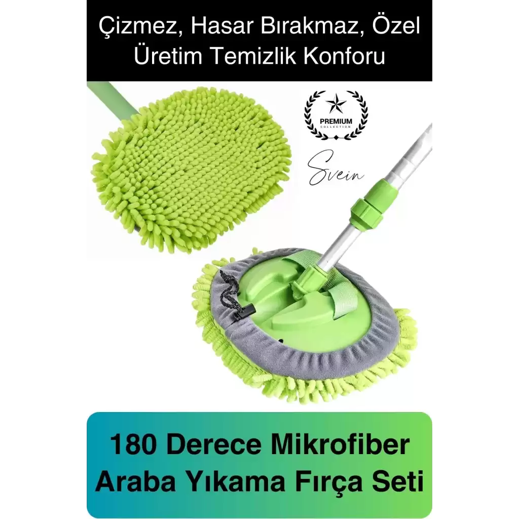 Premium Mikrofiber Araba Yıkama Fırçası Mop Paspas Temizleme Uzun Saplı Detaylı Çiziksiz Uzayabilen