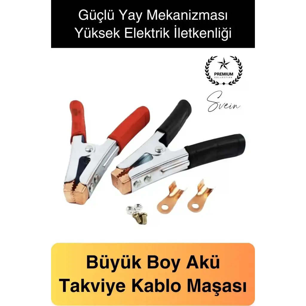 Bakır Uçlu Büyük Boy Artı Eksi Akü Pensesi 1. Kalite Kaynak Takviye Akü Bağlantı Kırmızı siyah