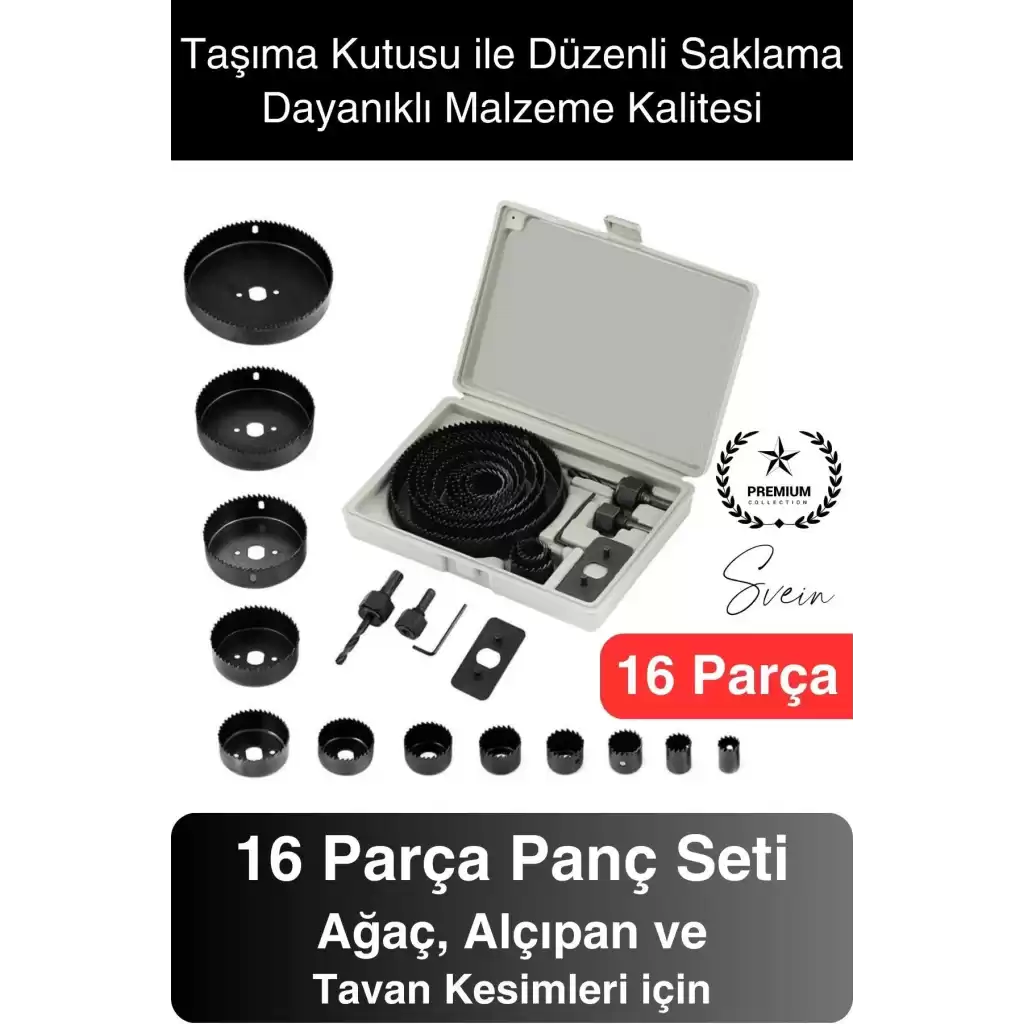 16 Parça Panç Seti Ağaç Kesme Testere Matkap Ucu Takımı Alçıpan Tavan Kartonpiyer Alyan Anahtar