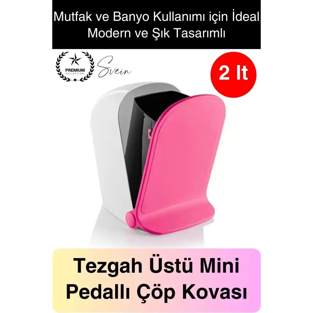 Yeni Nesil Tasarım Pedallı Masaüstü 2 lt Mutfak Banyo Çocuk Odası Çöp Kovası Pratik Tezgah Üstü