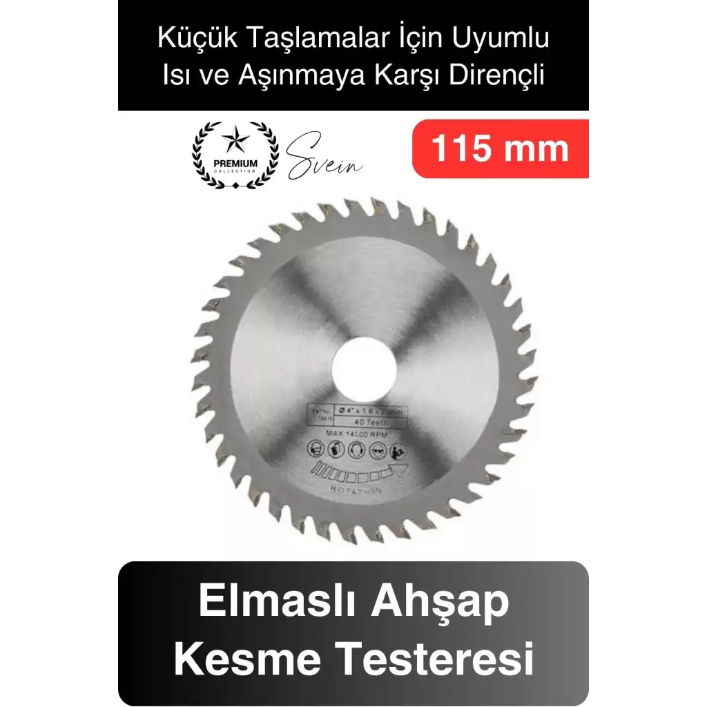 Premium 115 mm Ahşap Sunta Kesme Elmaslı Ağaç Tahta Daire Testeresi Küçük Taşlama Uyumlu Disk