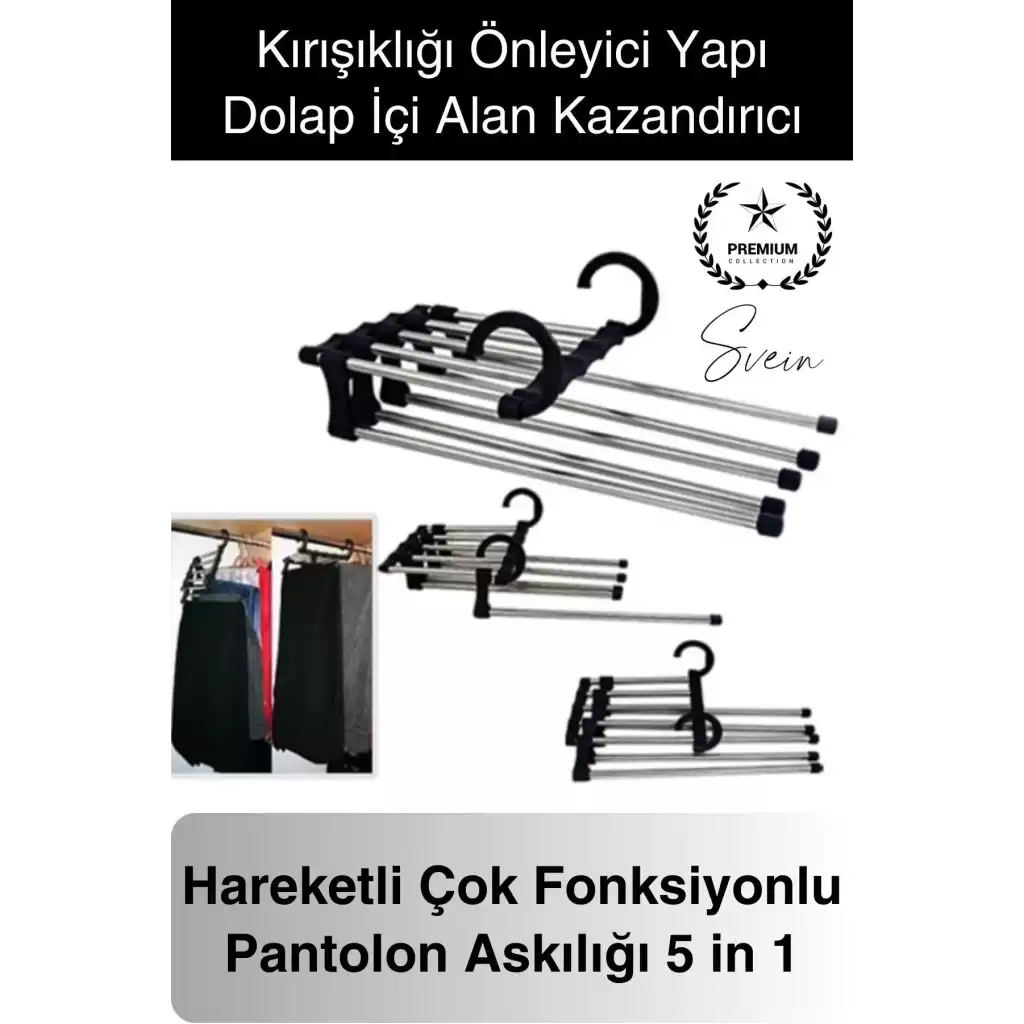 Pantolon Askısı 5 in 1 Hareketli Dolap İçi Şal Kravat Düzenleyici Katmanlı Organizer Askılığı