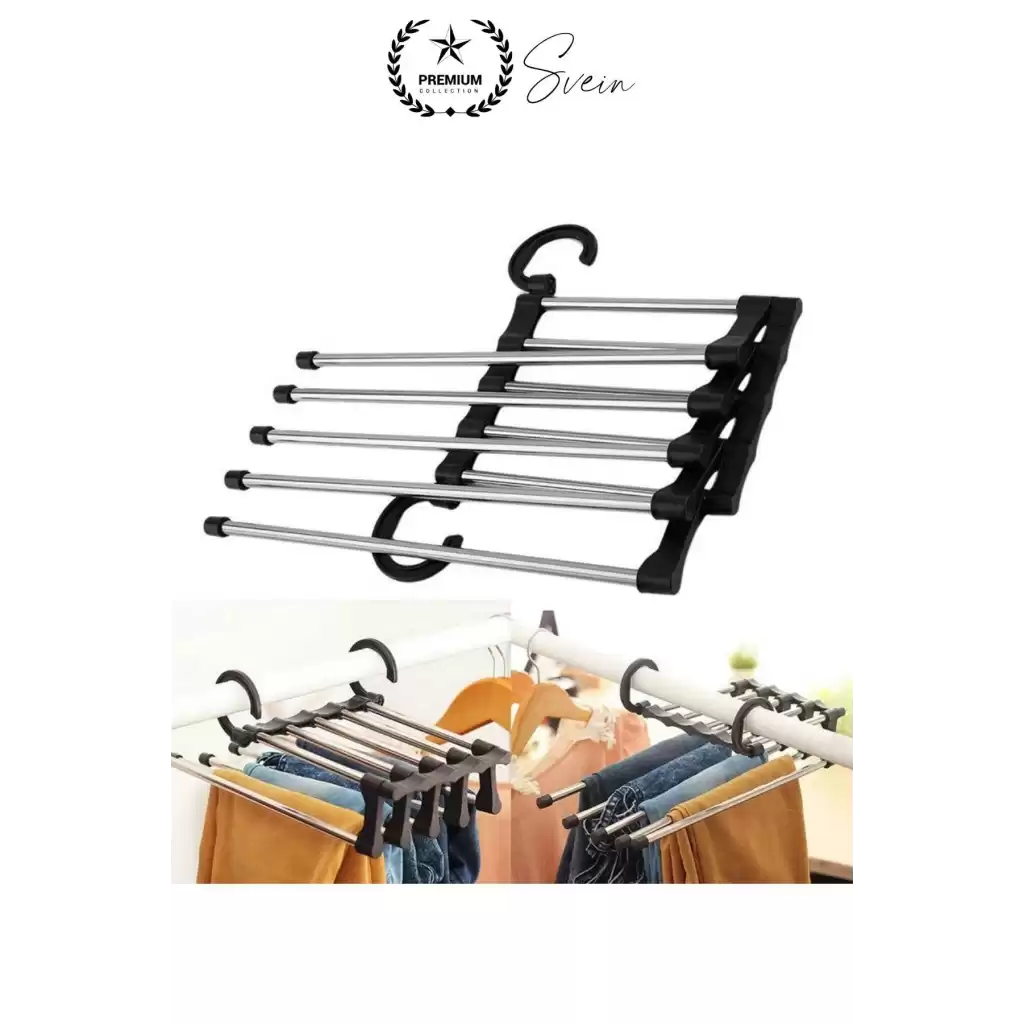 Pantolon Askısı 5 in 1 Hareketli Dolap İçi Şal Kravat Düzenleyici Katmanlı Organizer Askılığı