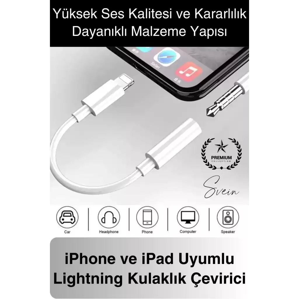 İphone 15-14-13-12-11-X-7-8 Lightning Uyumlu Kablolu Kulaklık Çevirici Tak Çalıştır Aux Dönüştürücü