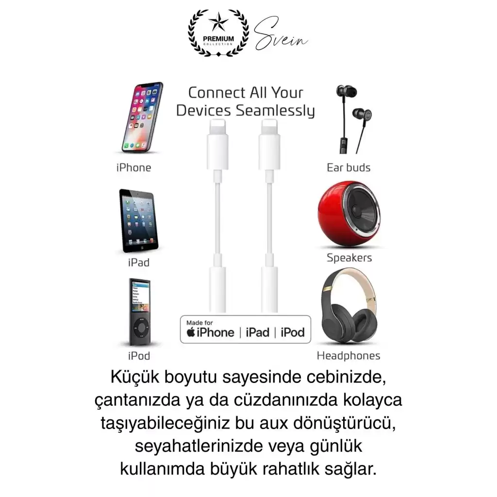 İphone 15-14-13-12-11-X-7-8 Lightning Uyumlu Kablolu Kulaklık Çevirici Tak Çalıştır Aux Dönüştürücü