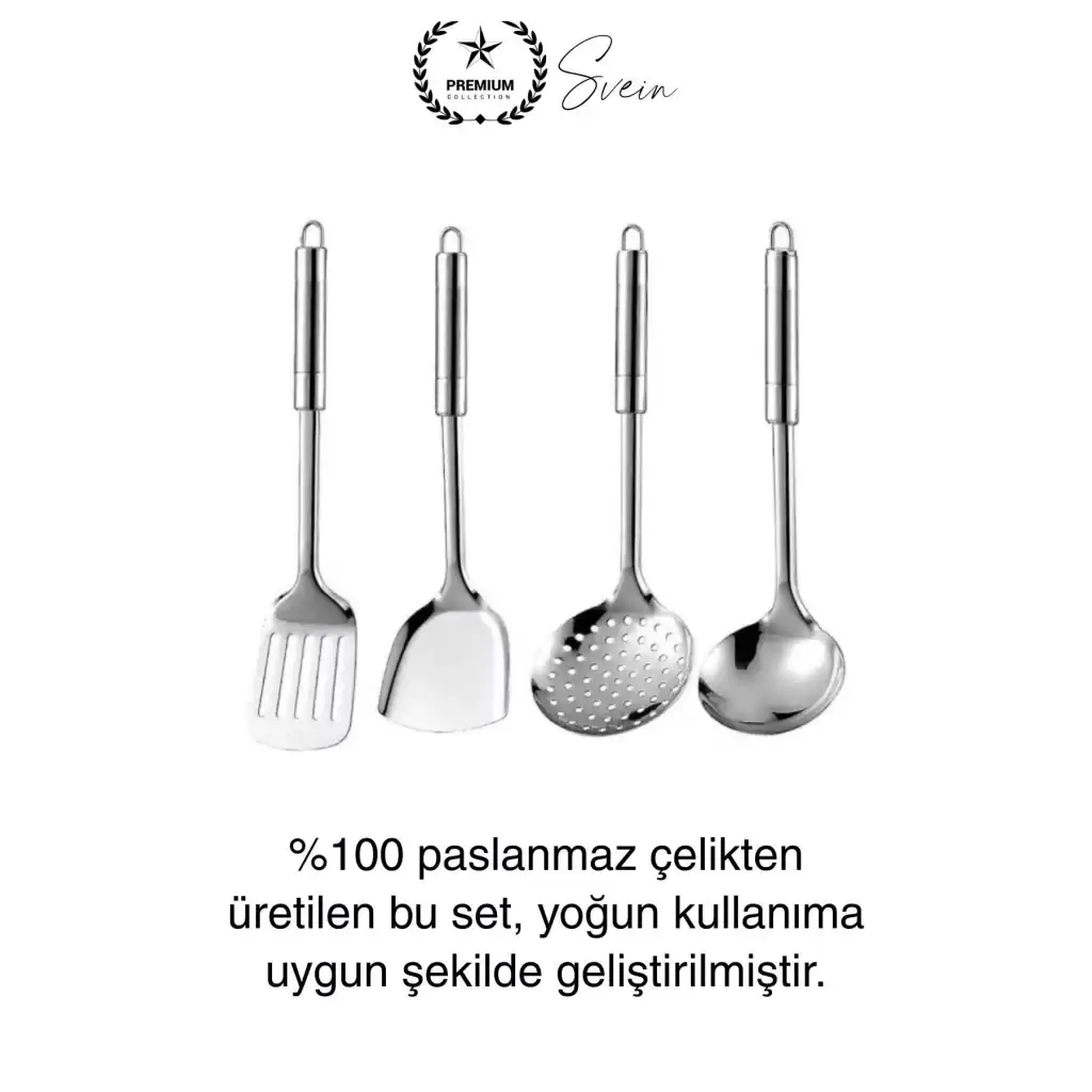 5li Paslanmaz Çelik Mutfak Seti Servis Kepçe Kevgir Spatula Kaşık Takımı Metal Hijyen Çeyiz Pratik