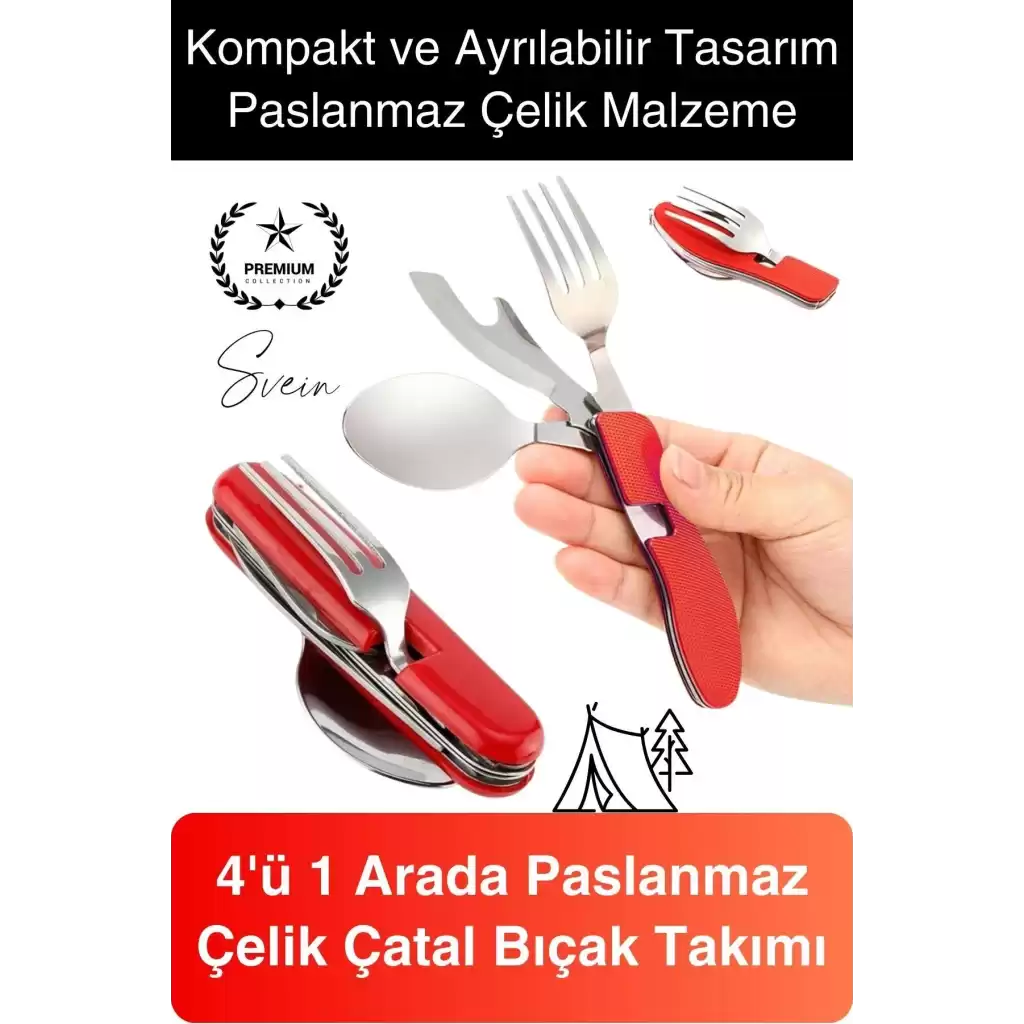 4ü 1 Arada Paslanmaz Çelik Kamp Çatal Bıçak Takımı Seyahat ve Hayatta Kalma Ekipmanı Kumanya Kiti