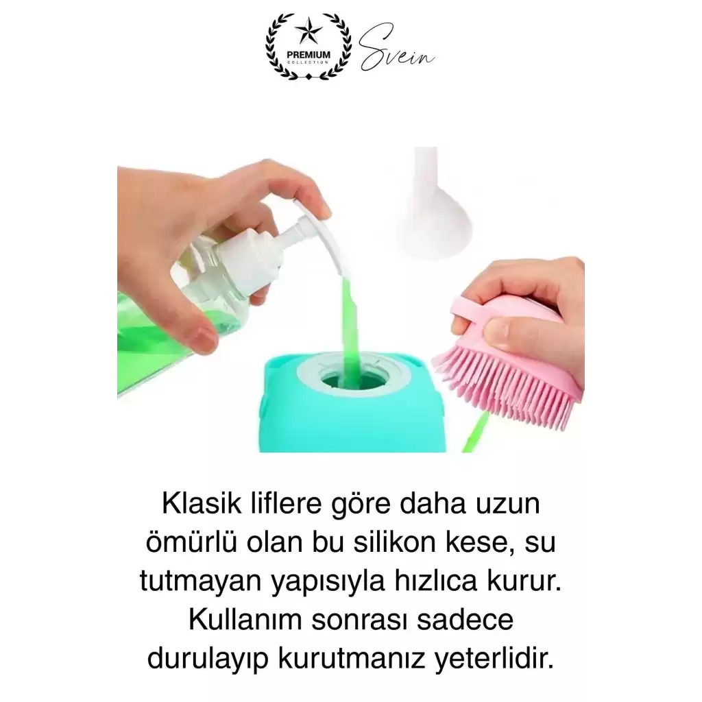 Şampuan Hazneli Silikon Banyo Lifi Duş Fırçası Jel Keseli Vücut Masaj Lif Çok Amaçlı Temizlik