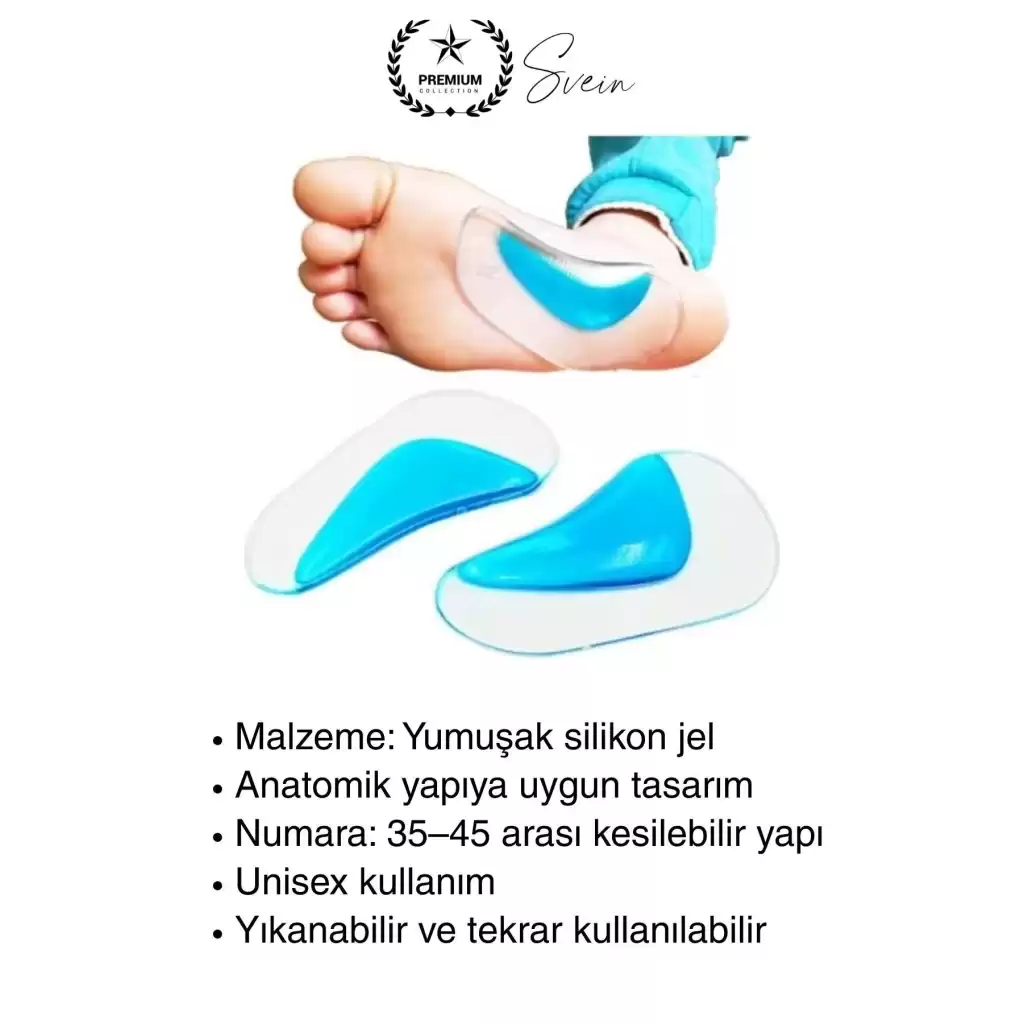 1 Çift Uzun Süreli Kullanım Ark Takviye Düz Taban İçin Boşluk İçe Basma Destekli Anatomik Silikon