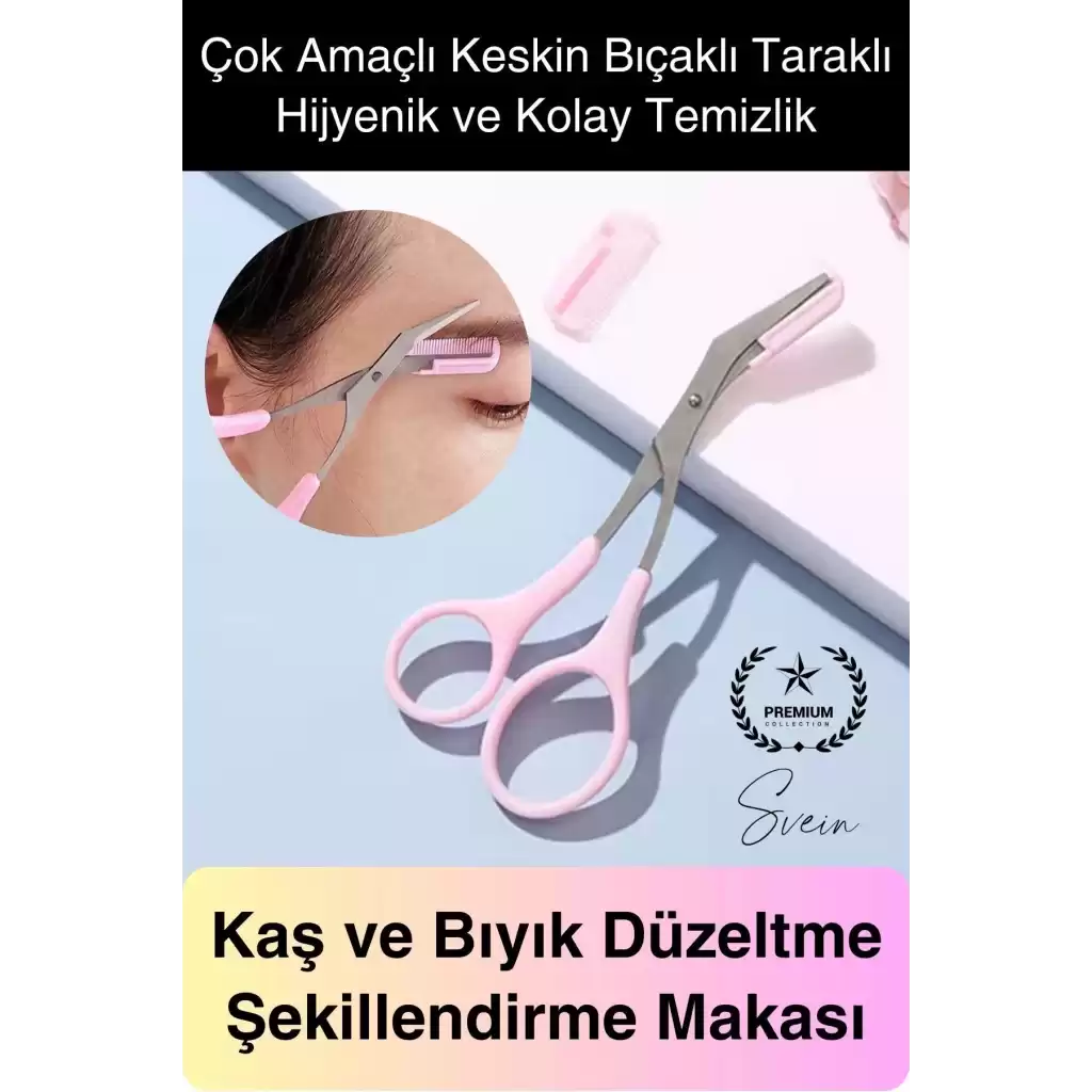 Premium Kadın Kaş Kesme Makası Düzeltici Epilasyon Bakım Taraklı Kolay Şekillendirici Şık Görünüm