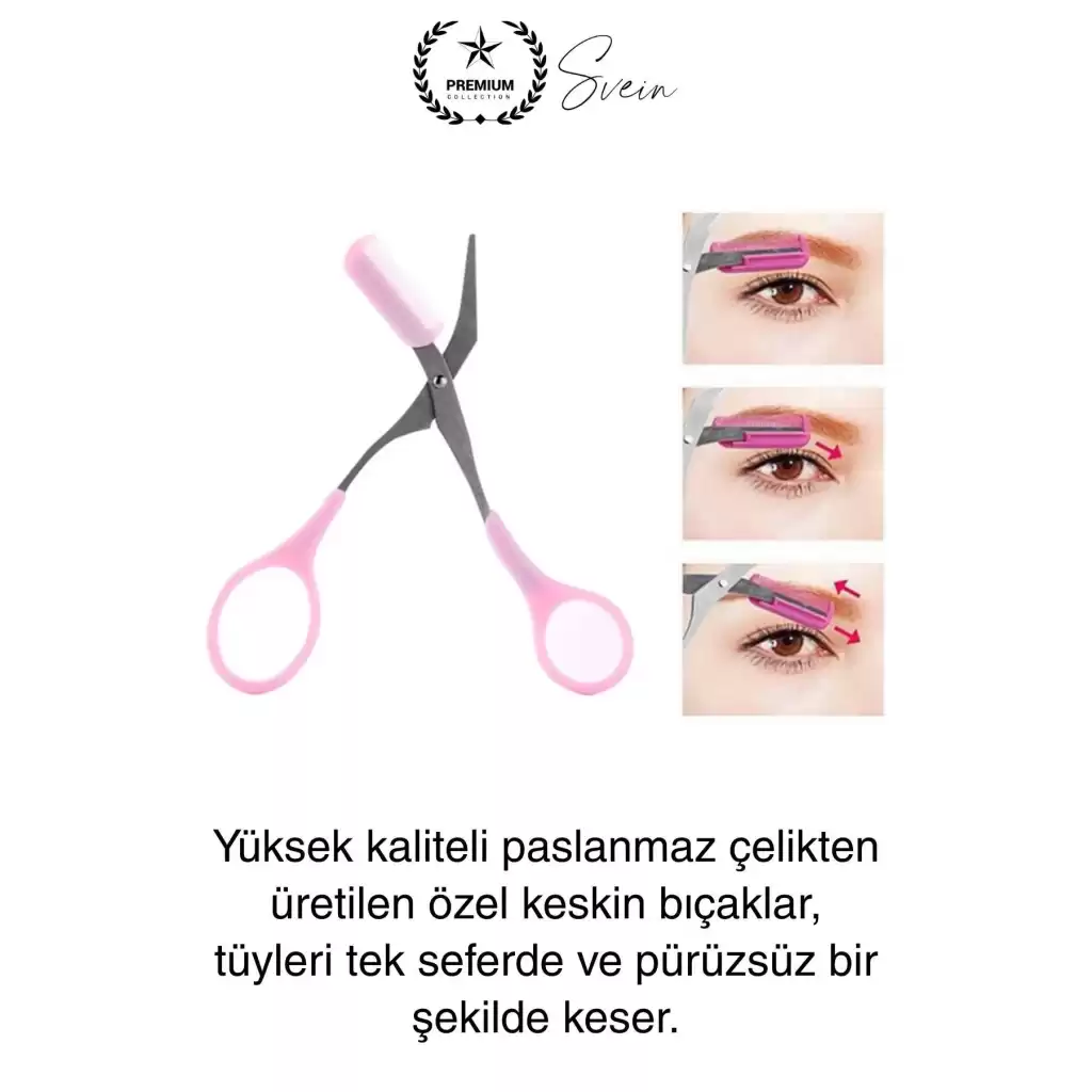 Premium Kadın Kaş Kesme Makası Düzeltici Epilasyon Bakım Taraklı Kolay Şekillendirici Şık Görünüm