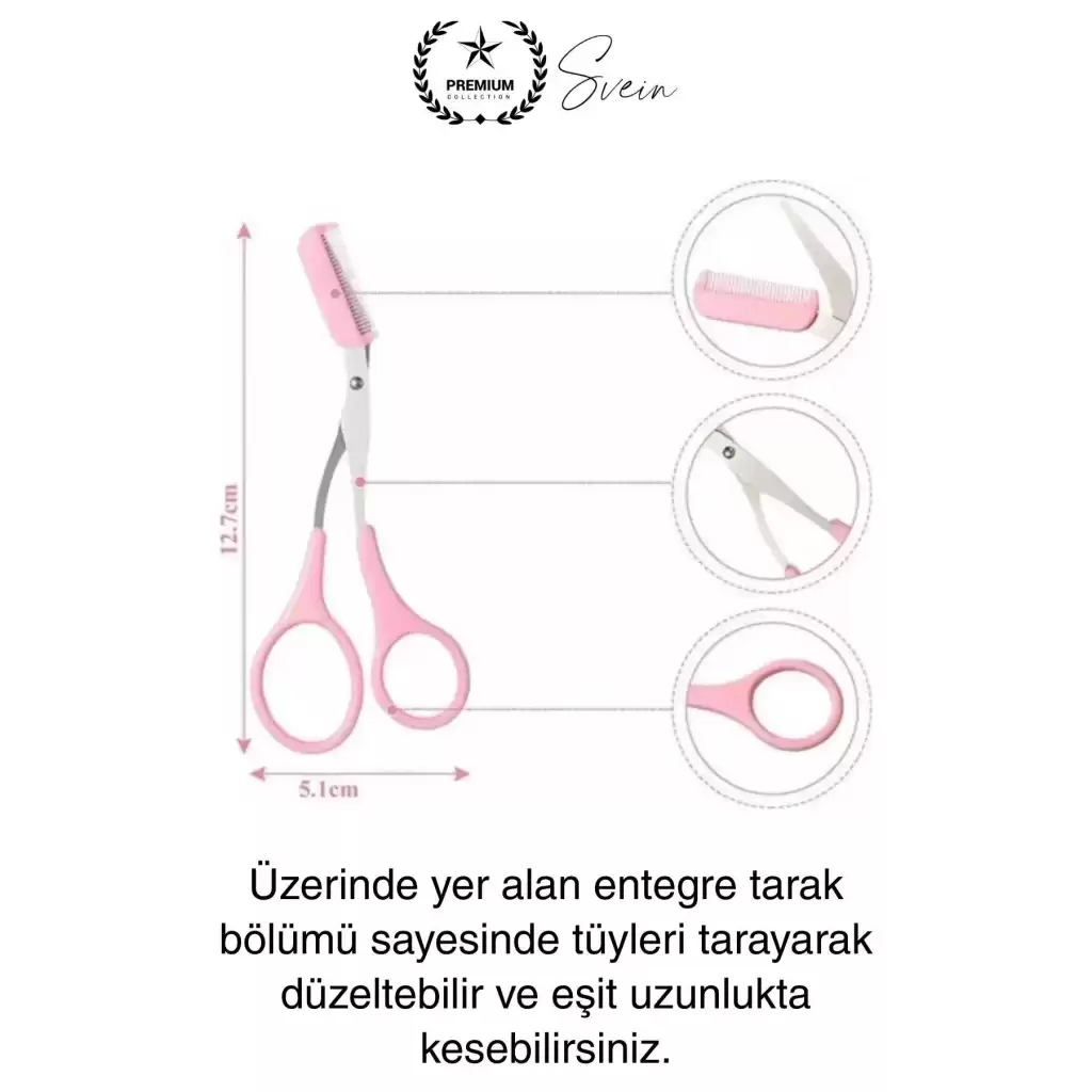 Premium Kadın Kaş Kesme Makası Düzeltici Epilasyon Bakım Taraklı Kolay Şekillendirici Şık Görünüm