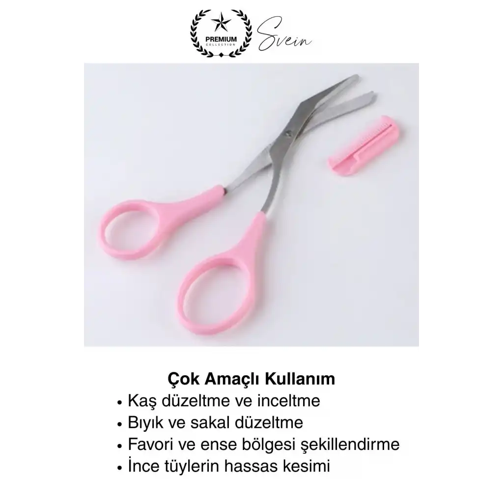 Premium Kadın Kaş Kesme Makası Düzeltici Epilasyon Bakım Taraklı Kolay Şekillendirici Şık Görünüm