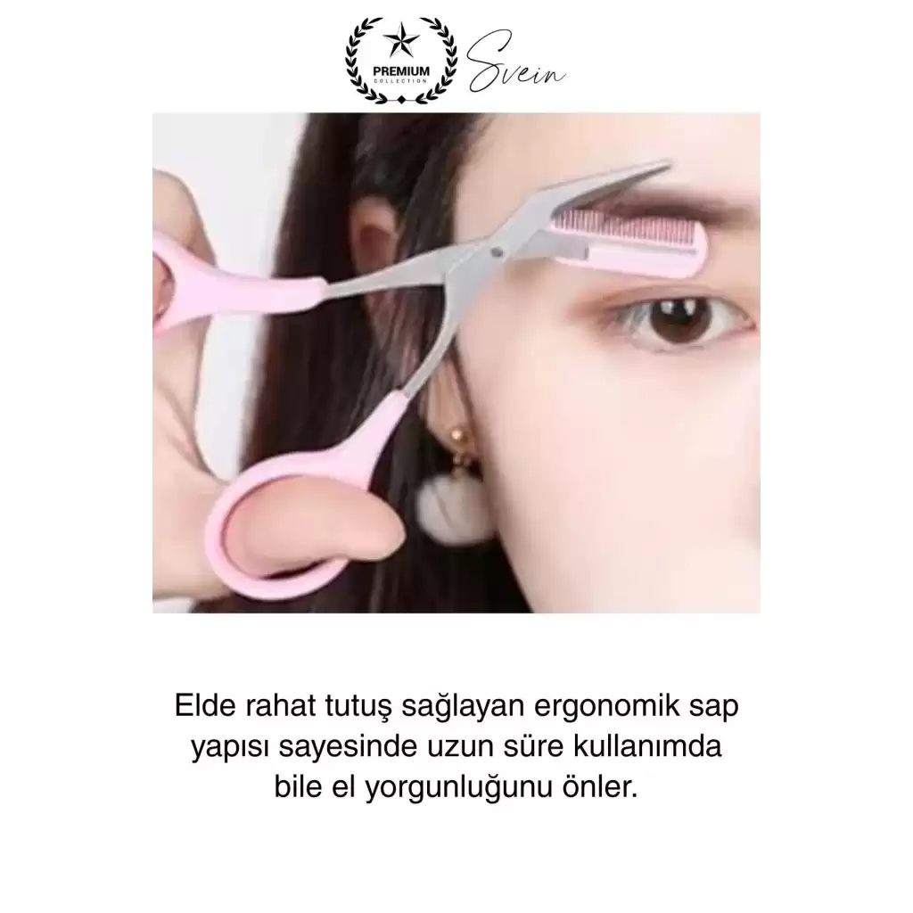 Premium Kadın Kaş Kesme Makası Düzeltici Epilasyon Bakım Taraklı Kolay Şekillendirici Şık Görünüm