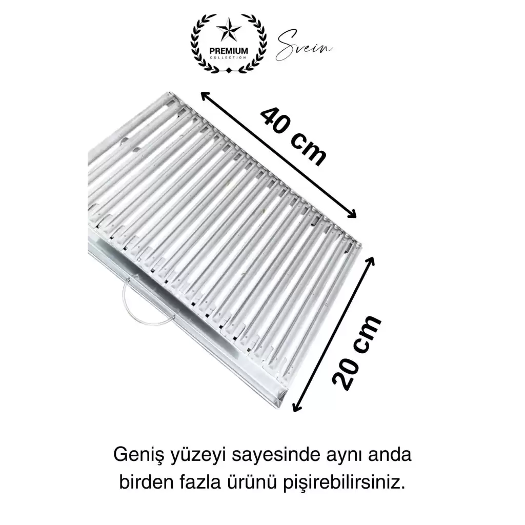 Premium 40 x 20 cm Paslanmaz Çelik 0,8 Kalın Oluklu Izgara Mangal Piknik Kamp Et Balık Kebap Pişirme