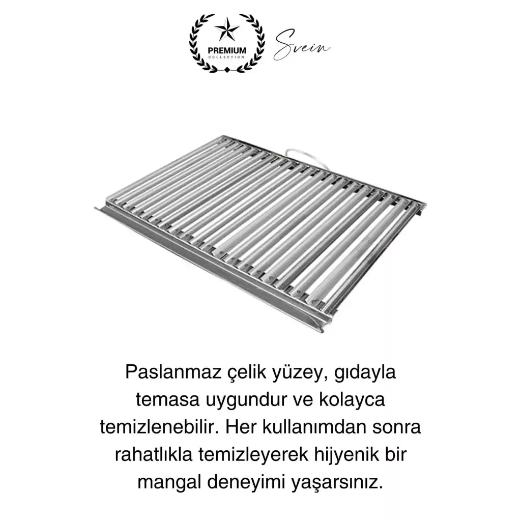 Premium 40 x 20 cm Paslanmaz Çelik 0,8 Kalın Oluklu Izgara Mangal Piknik Kamp Et Balık Kebap Pişirme
