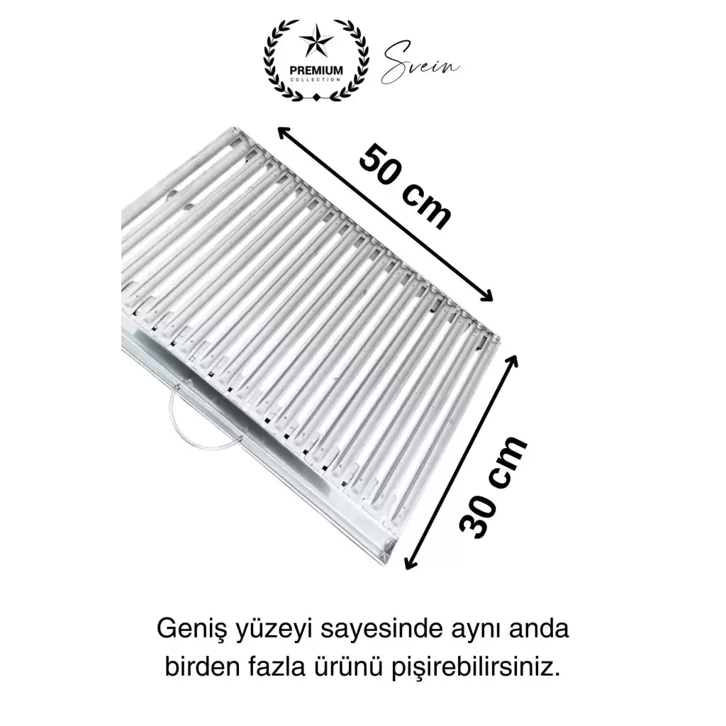 Premium 50 x 30 cm Paslanmaz Çelik 0,8 Kalın Oluklu Izgara Mangal Piknik Kamp Et Balık Kebap Pişirme