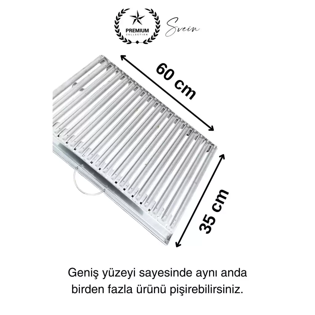 Premium 60 x 35 cm Paslanmaz Çelik 0,8 Kalın Oluklu Izgara Mangal Piknik Kamp Et Balık Kebap Pişirme