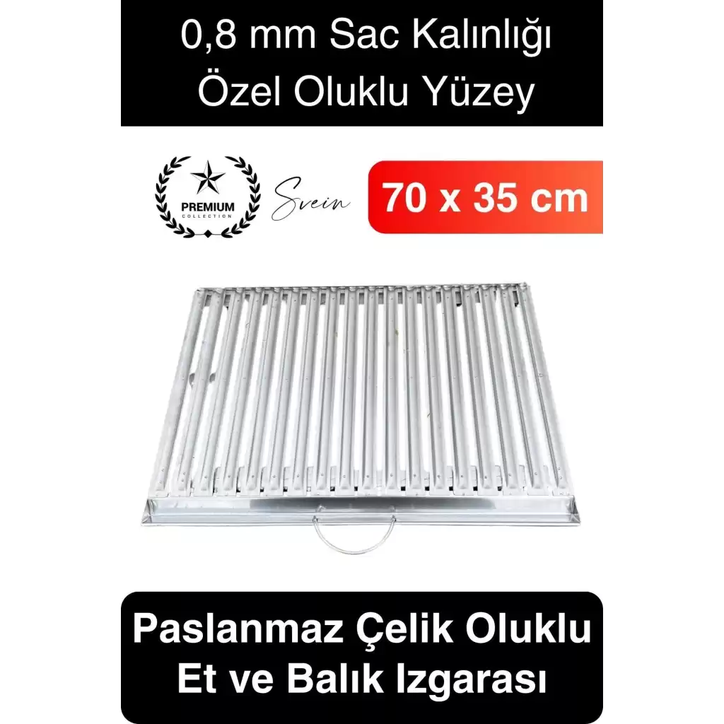 Premium 70 x 35 cm Paslanmaz Çelik 0,8 Kalın Oluklu Izgara Mangal Piknik Kamp Et Balık Kebap Pişirme