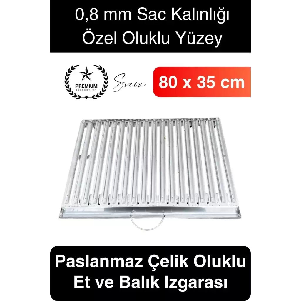 Premium 80 x 35 cm Paslanmaz Çelik 0,8 Kalın Oluklu Izgara Mangal Piknik Kamp Et Balık Kebap Pişirme