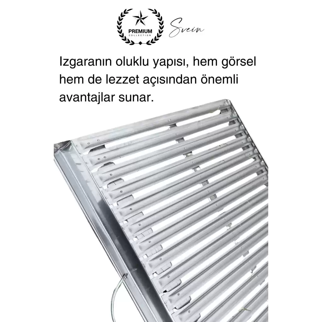 Premium 80 x 35 cm Paslanmaz Çelik 0,8 Kalın Oluklu Izgara Mangal Piknik Kamp Et Balık Kebap Pişirme