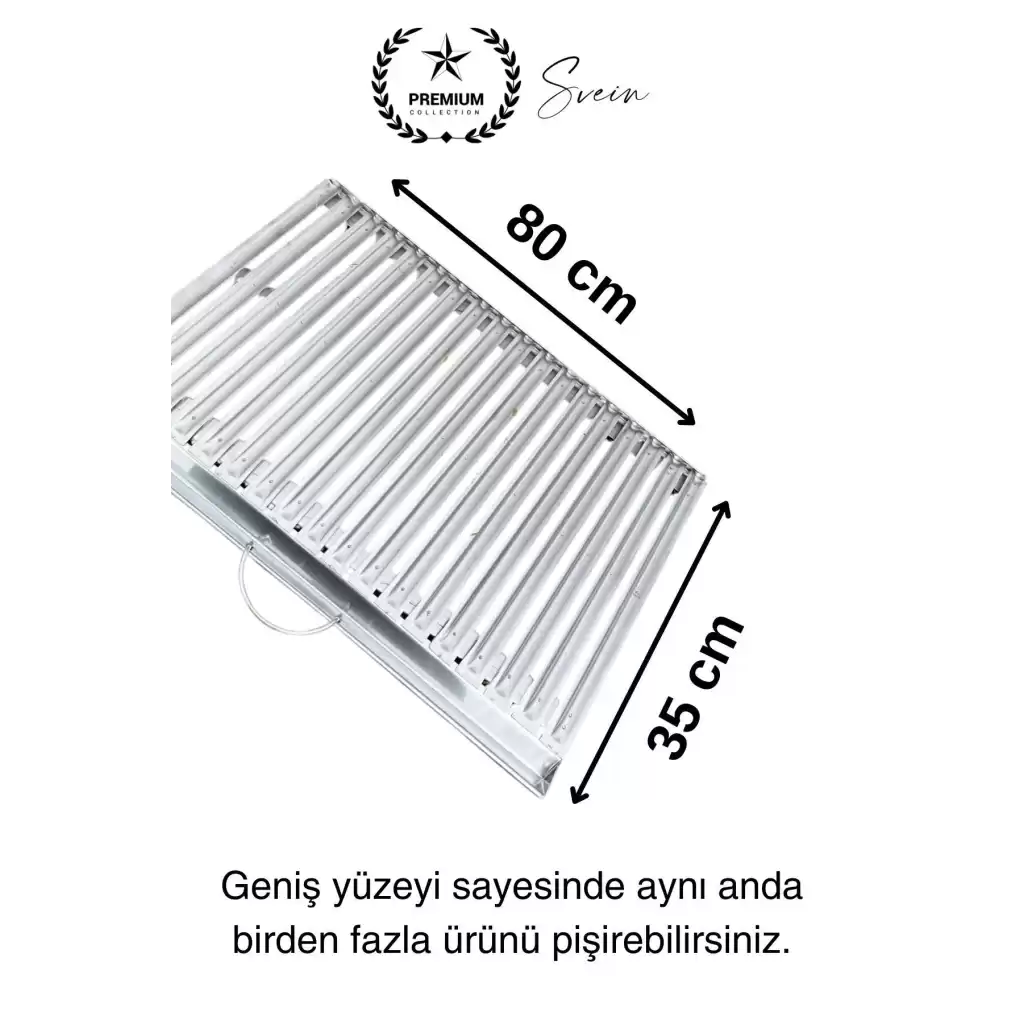 Premium 80 x 35 cm Paslanmaz Çelik 0,8 Kalın Oluklu Izgara Mangal Piknik Kamp Et Balık Kebap Pişirme