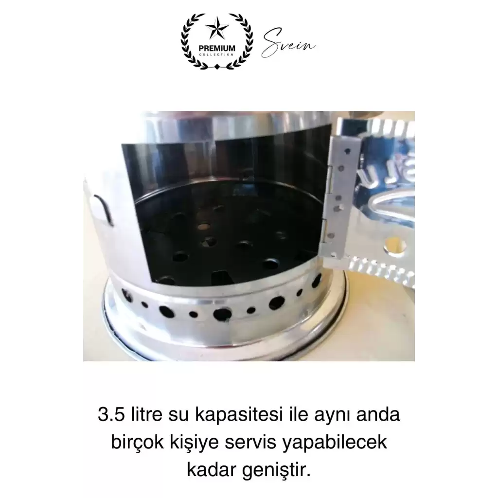 Premium Çift Musluklu 3.5 lt Kömürlü Kamp Piknik İçin Çok Amaçlı Odunlu Çay Semaveri Paslanmaz Çelik