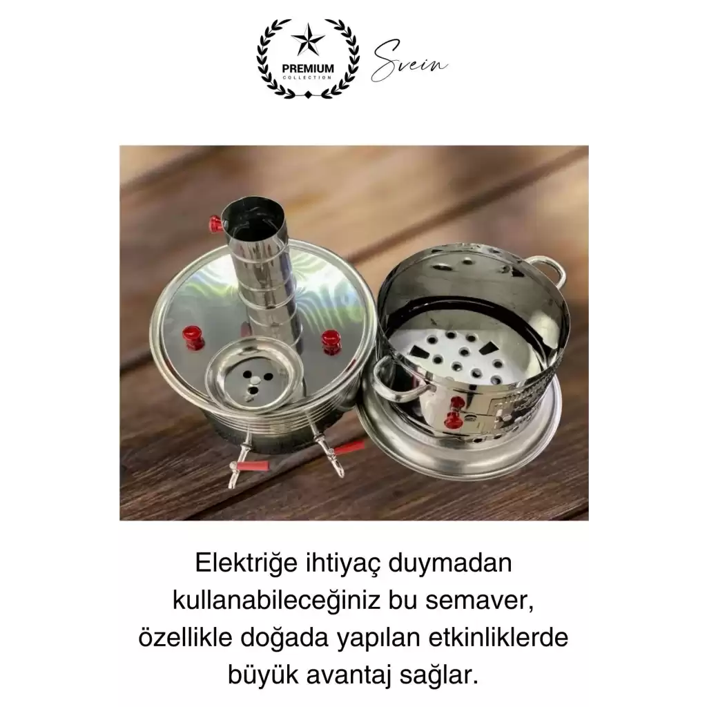 Premium Tek Musluklu 3.5 lt Kömürlü Kamp Piknik İçin Çok Amaçlı Odunlu Çay Semaveri Paslanmaz Çelik