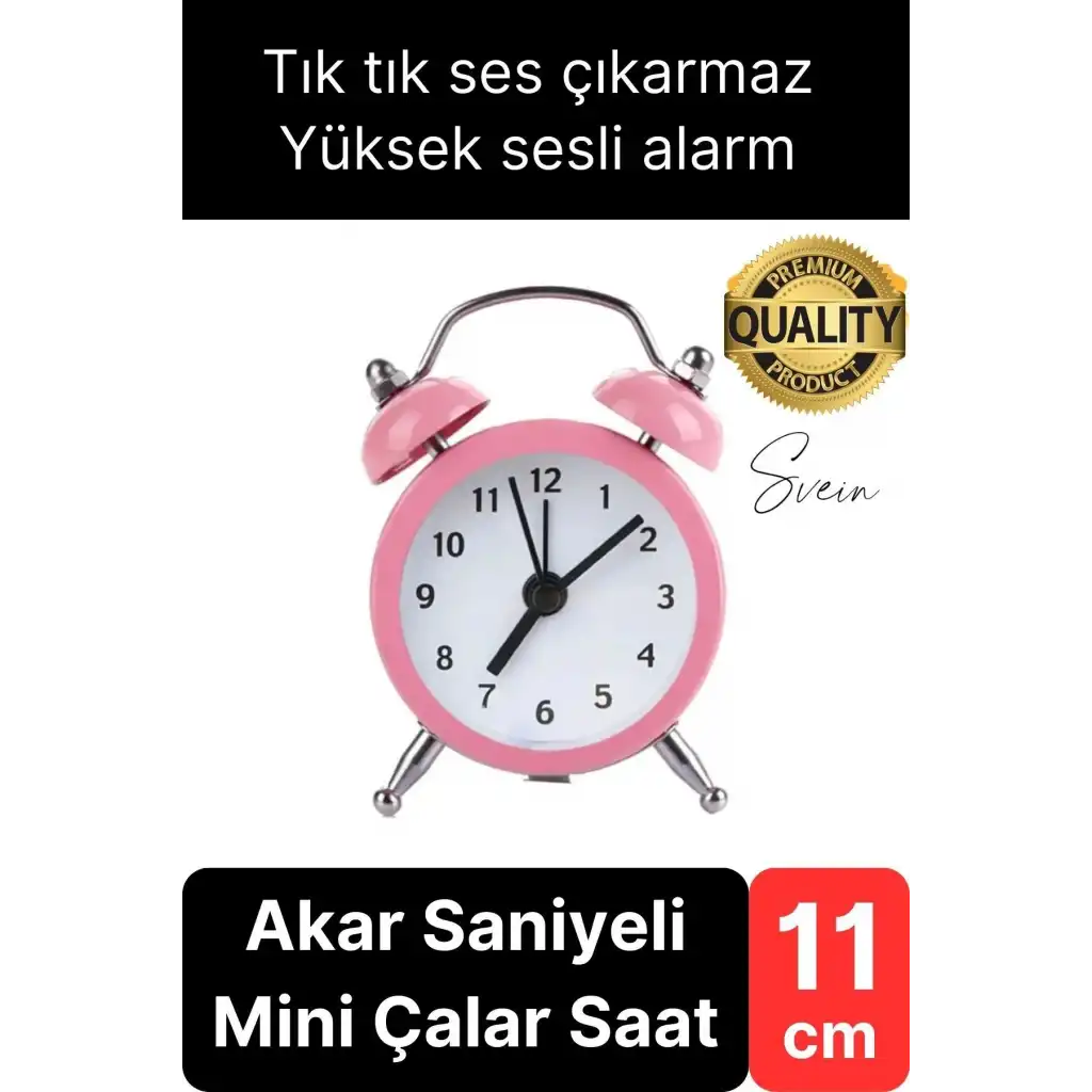 Sessiz Çalışan Yüksek Sesli Alarmlı Retro Tasarım Analog Masaüstü Çanlı Mini Çalar Saat Başucu 11 cm