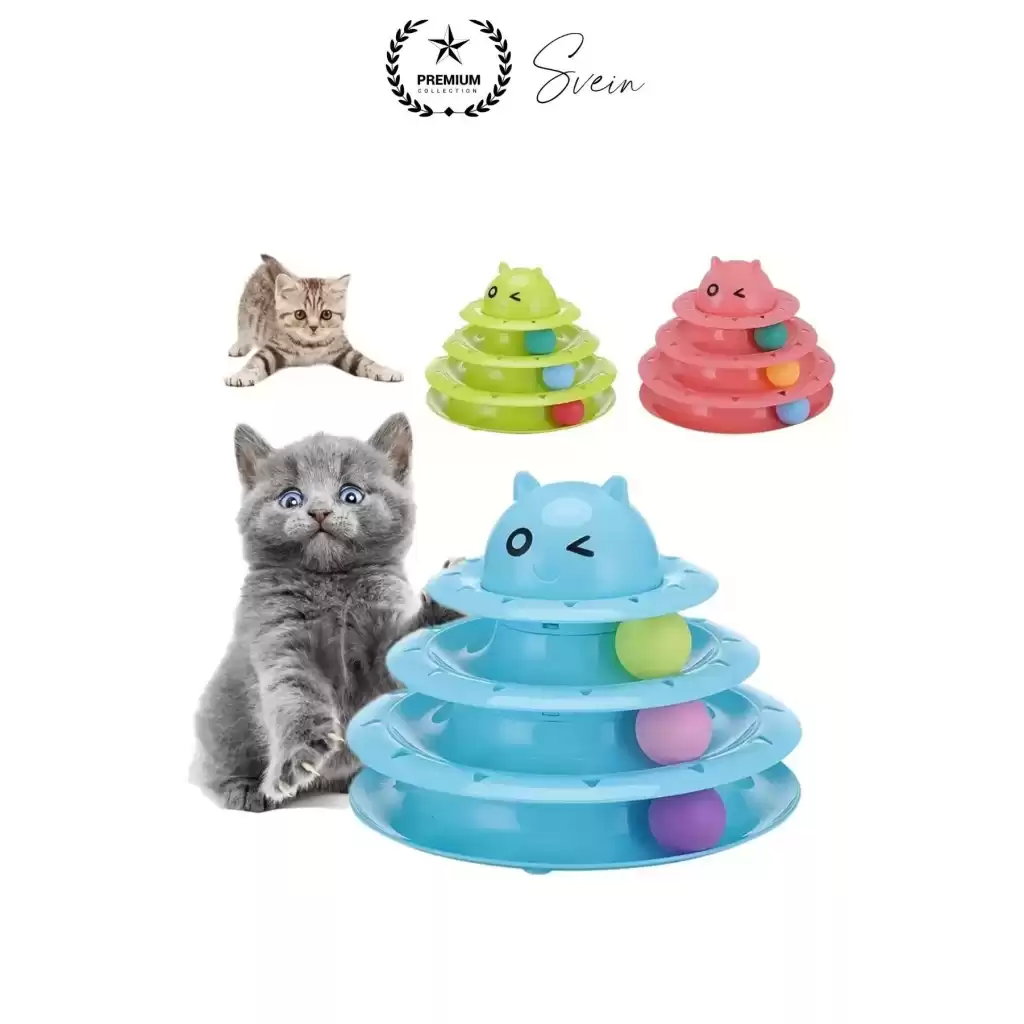 3 Katlı 3 Toplu Kedi Oyuncağı Yuvarlak Eğlence Dönen Hareketli ABS Plastik Çıngıraklı Zeka Gelişim