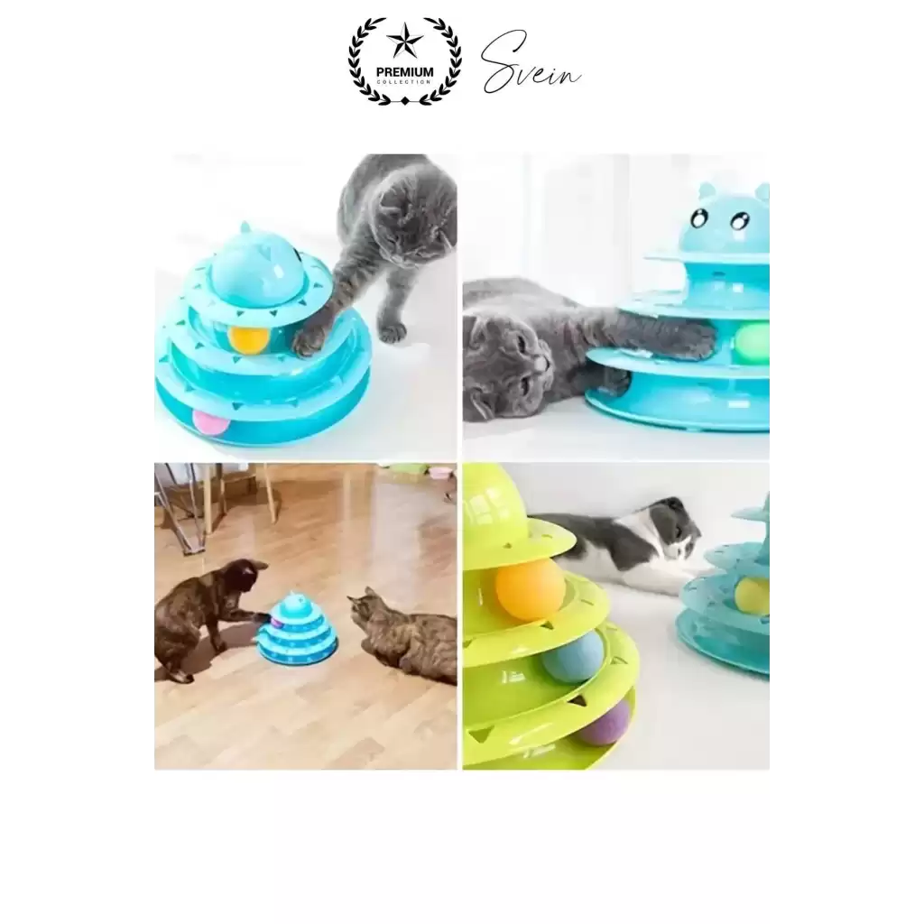 3 Katlı 3 Toplu Kedi Oyuncağı Yuvarlak Eğlence Dönen Hareketli ABS Plastik Çıngıraklı Zeka Gelişim