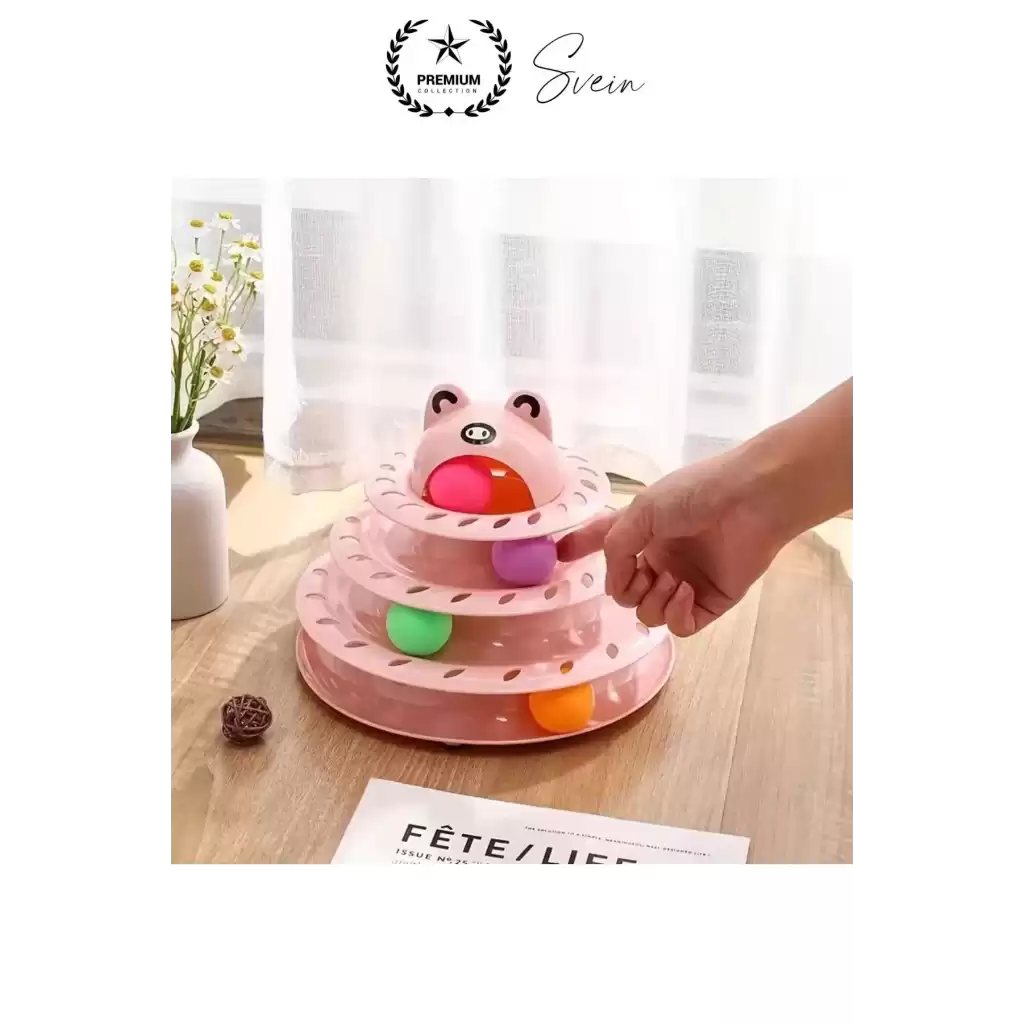 3 Katlı 3 Toplu Kedi Oyuncağı Yuvarlak Eğlence Dönen Hareketli ABS Plastik Çıngıraklı Zeka Gelişim