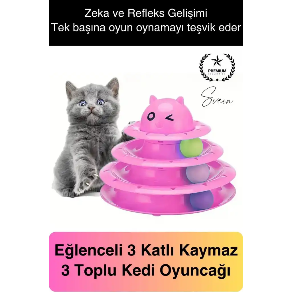 3 Katlı 3 Toplu Kedi Oyuncağı Yuvarlak Eğlence Dönen Hareketli ABS Plastik Çıngıraklı Zeka Gelişim