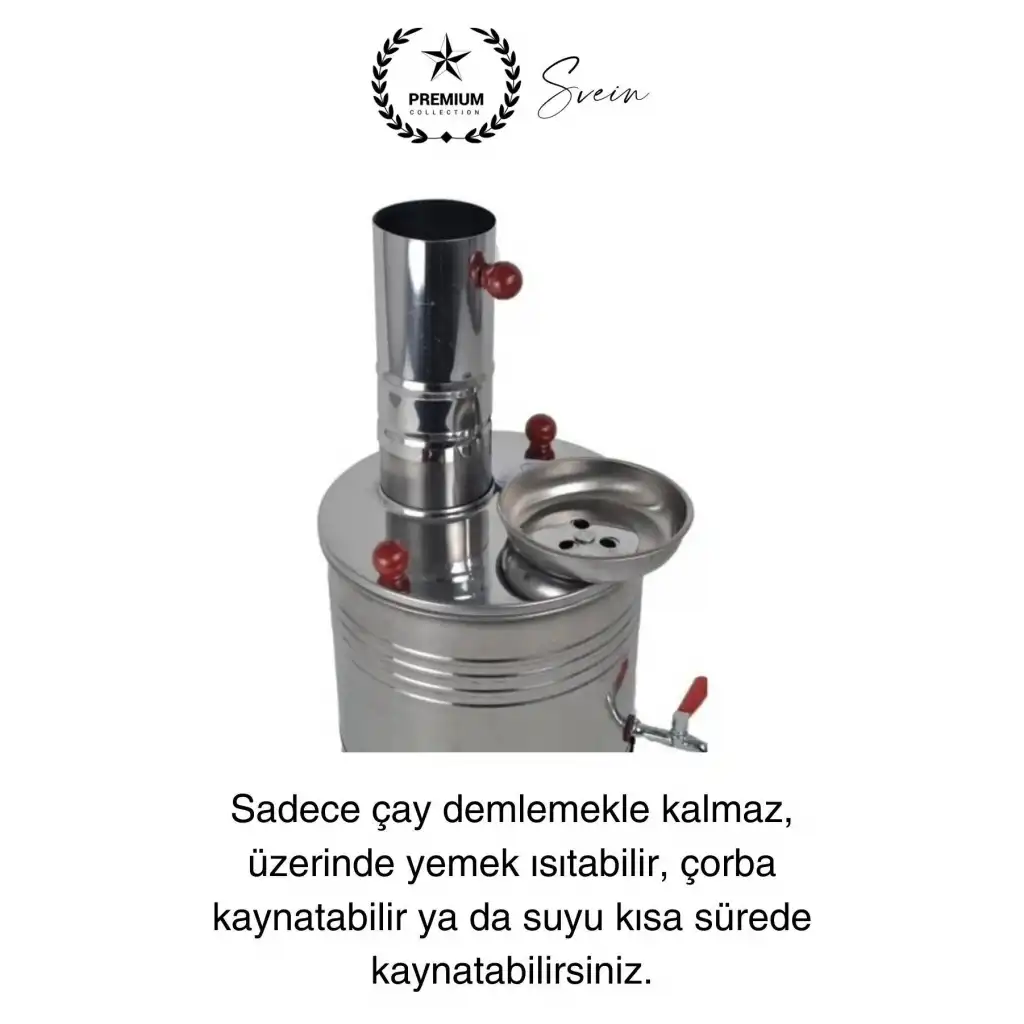 Premium Çift Musluklu 10 lt Kömürlü Kamp Piknik İçin Çok Amaçlı Odunlu Çay Semaveri Paslanmaz Çelik